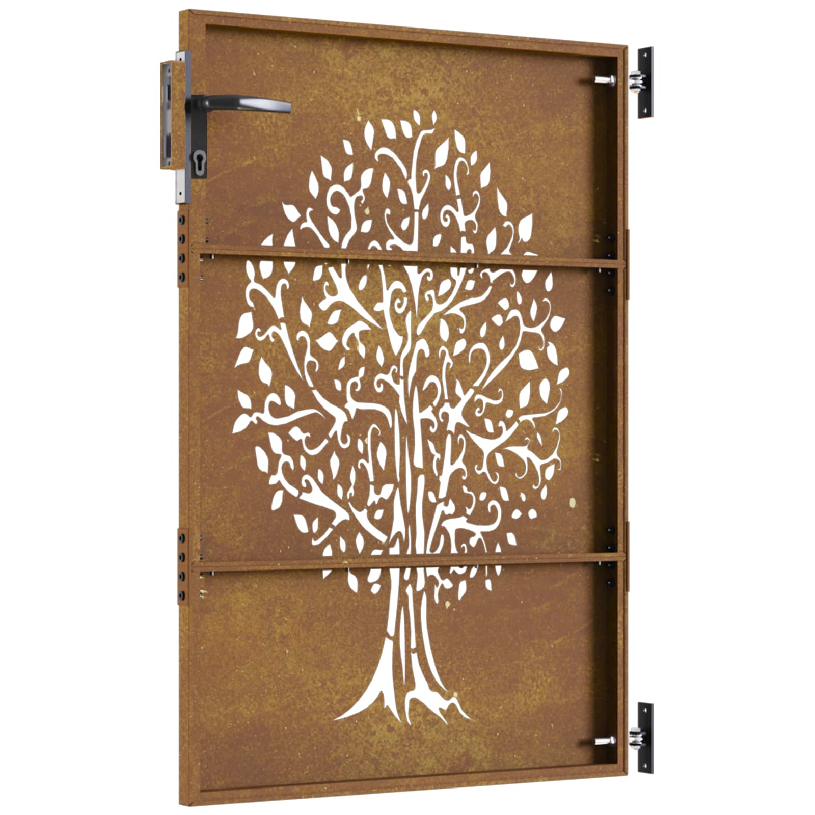 Gartentor Cortenstahl Baum-Design