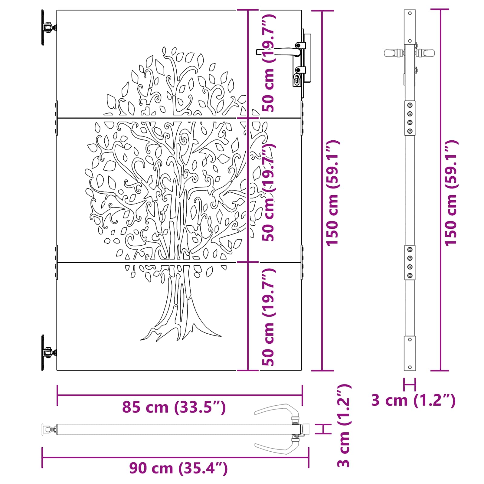 Gartentor Cortenstahl Baum-Design