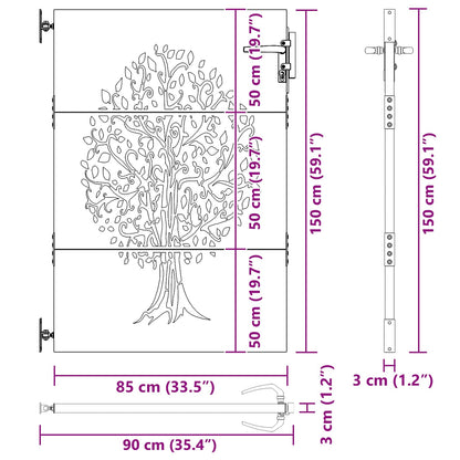 Gartentor Cortenstahl Baum-Design