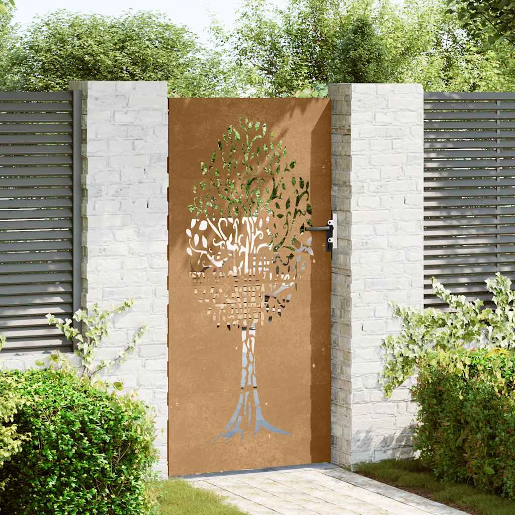 Gartentor Cortenstahl Baum-Design