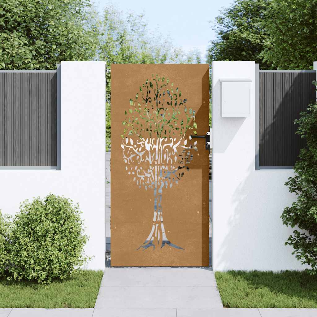 Gartentor Cortenstahl Baum-Design