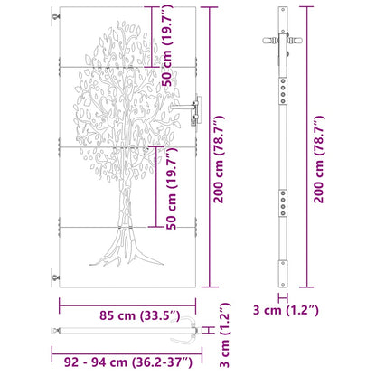 Gartentor Cortenstahl Baum-Design
