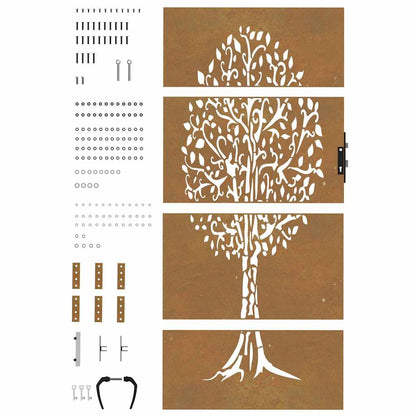 Gartentor Cortenstahl Baum-Design