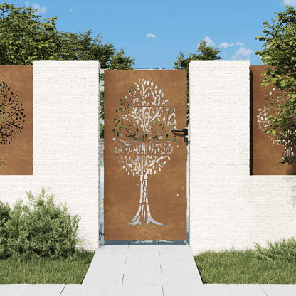 Gartentor Cortenstahl Baum-Design