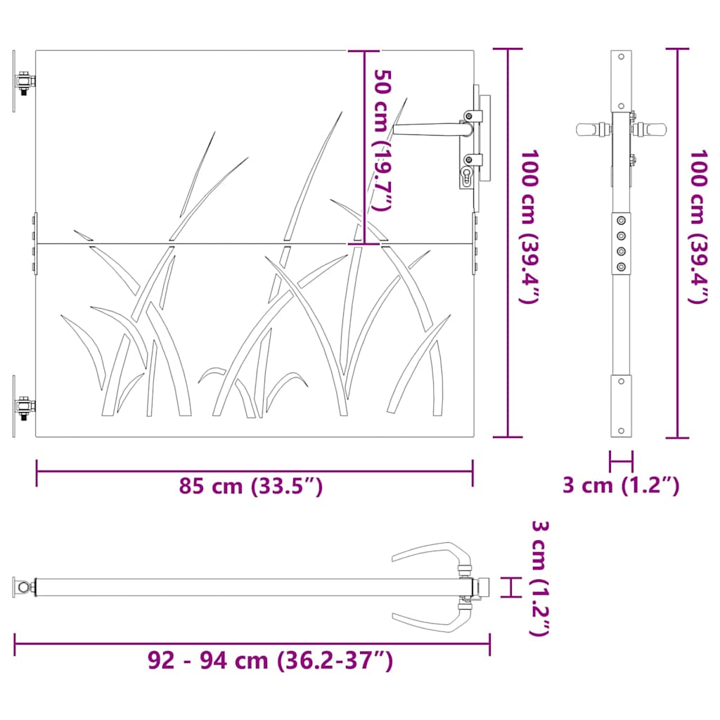 Gartentor 85X100 Cm Cortenstahl Gras-Design