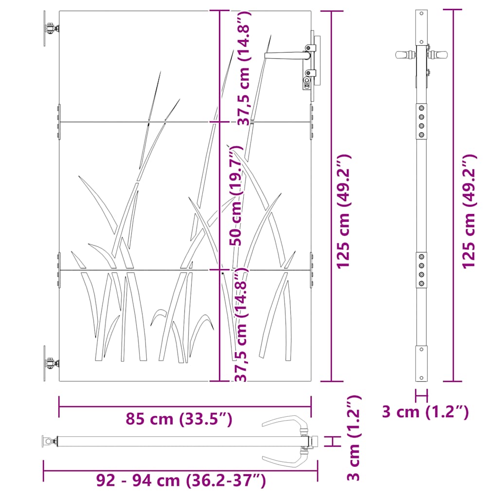 Gartentor 85X125 Cm Cortenstahl Gras-Design