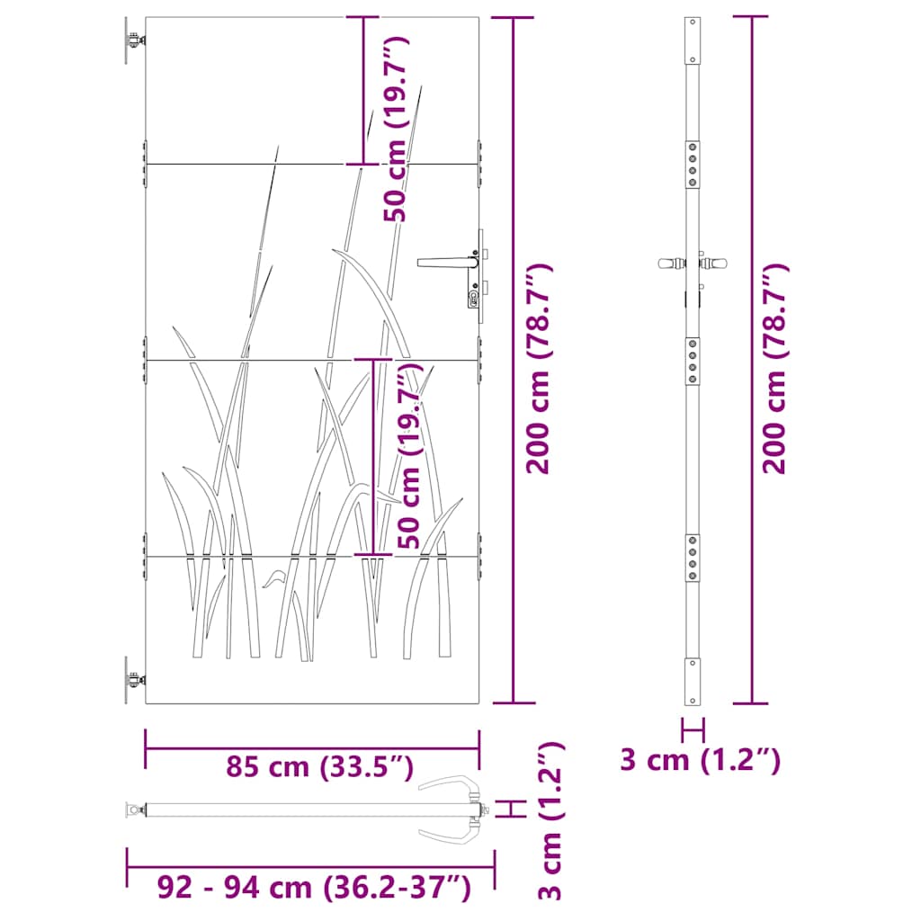 Gartentor 85X200 Cm Cortenstahl Gras-Design