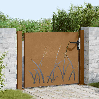 Gartentor Cortenstahl Gras-Design