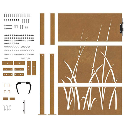 Gartentor Cortenstahl Gras-Design