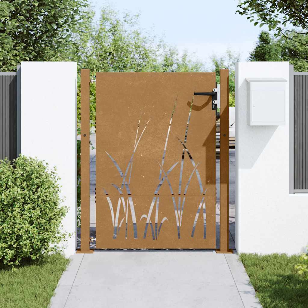 Gartentor Cortenstahl Gras-Design