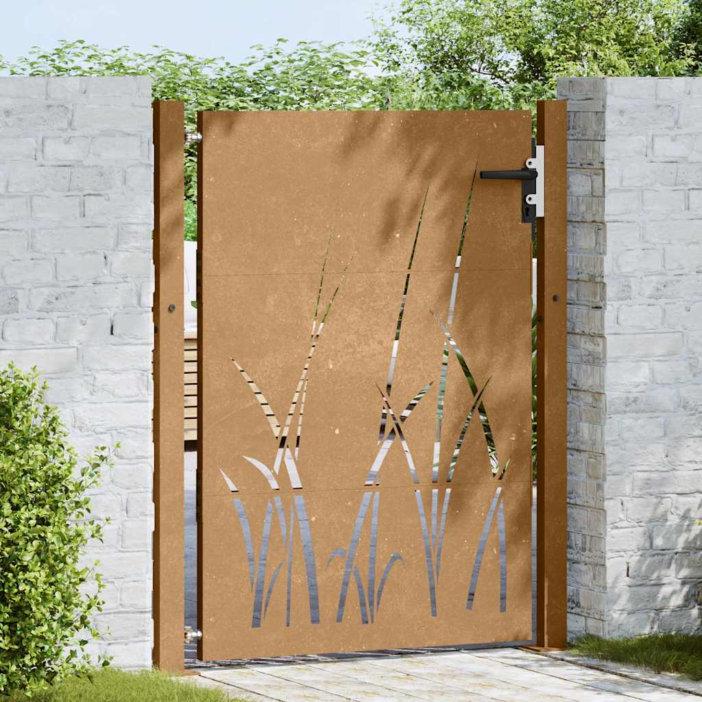 Gartentor Cortenstahl Gras-Design