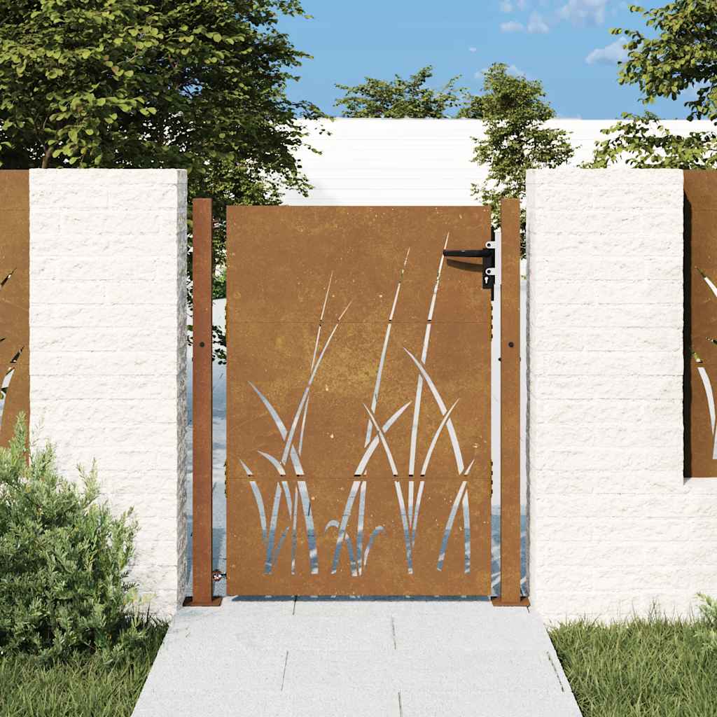 Gartentor Cortenstahl Gras-Design