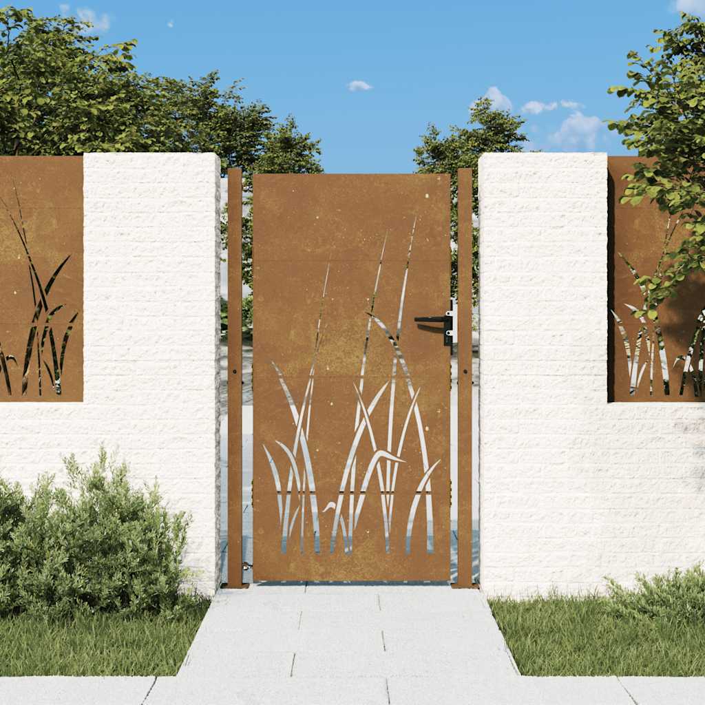 Gartentor Cortenstahl Gras-Design