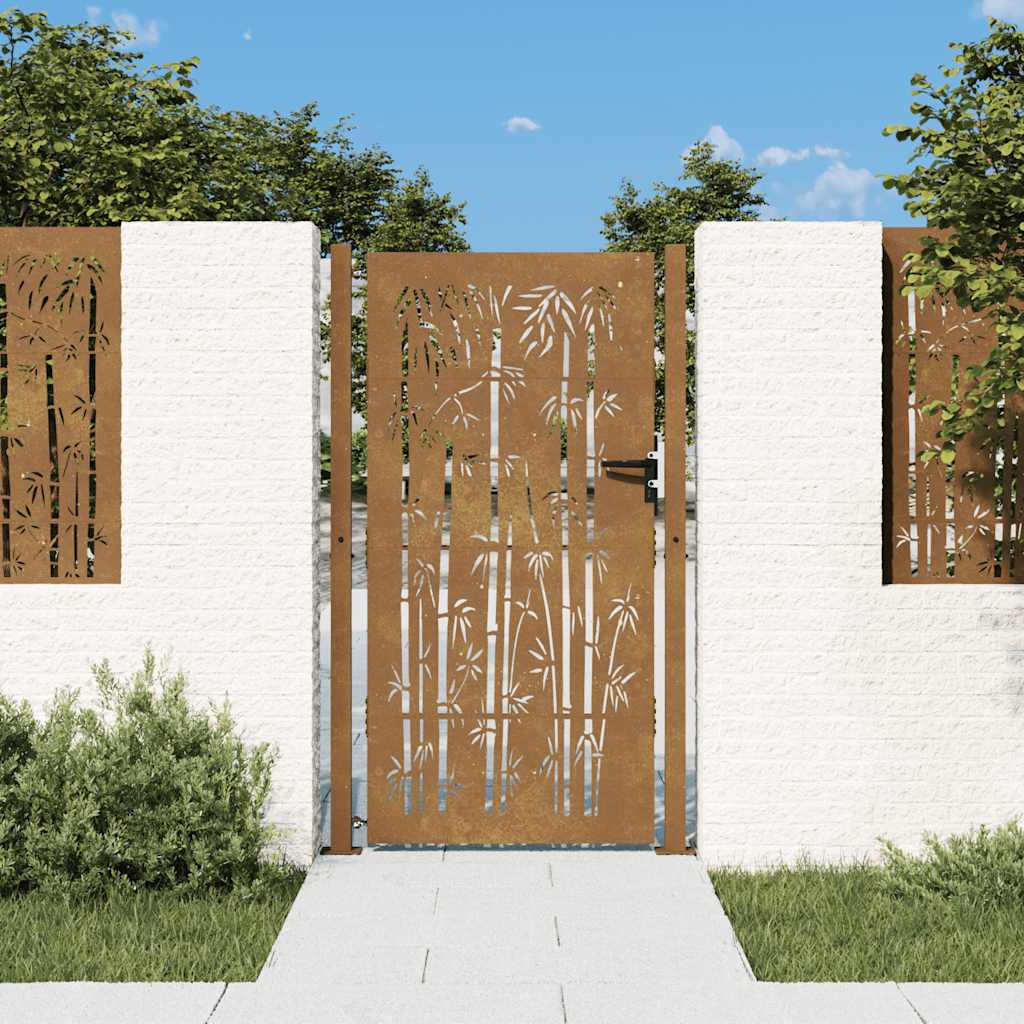 Gartentor Cortenstahl Bambus-Design