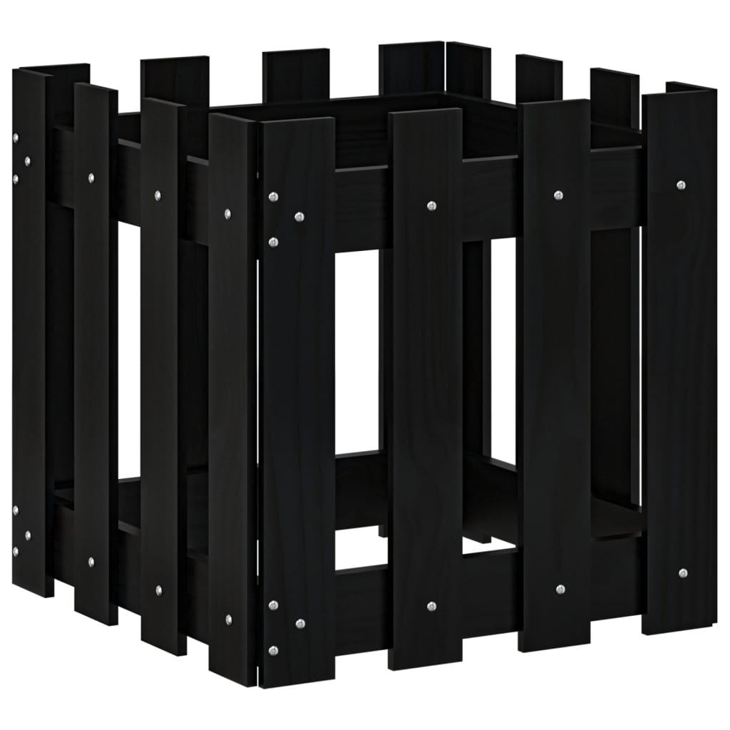 Pflanzkübel Lattenzaun-Design Schwarz 40X40X40 Cm Kiefernholz
