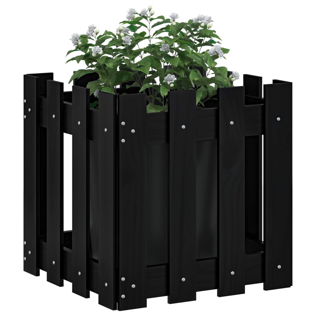 Pflanzkübel Lattenzaun-Design Schwarz 40X40X40 Cm Kiefernholz