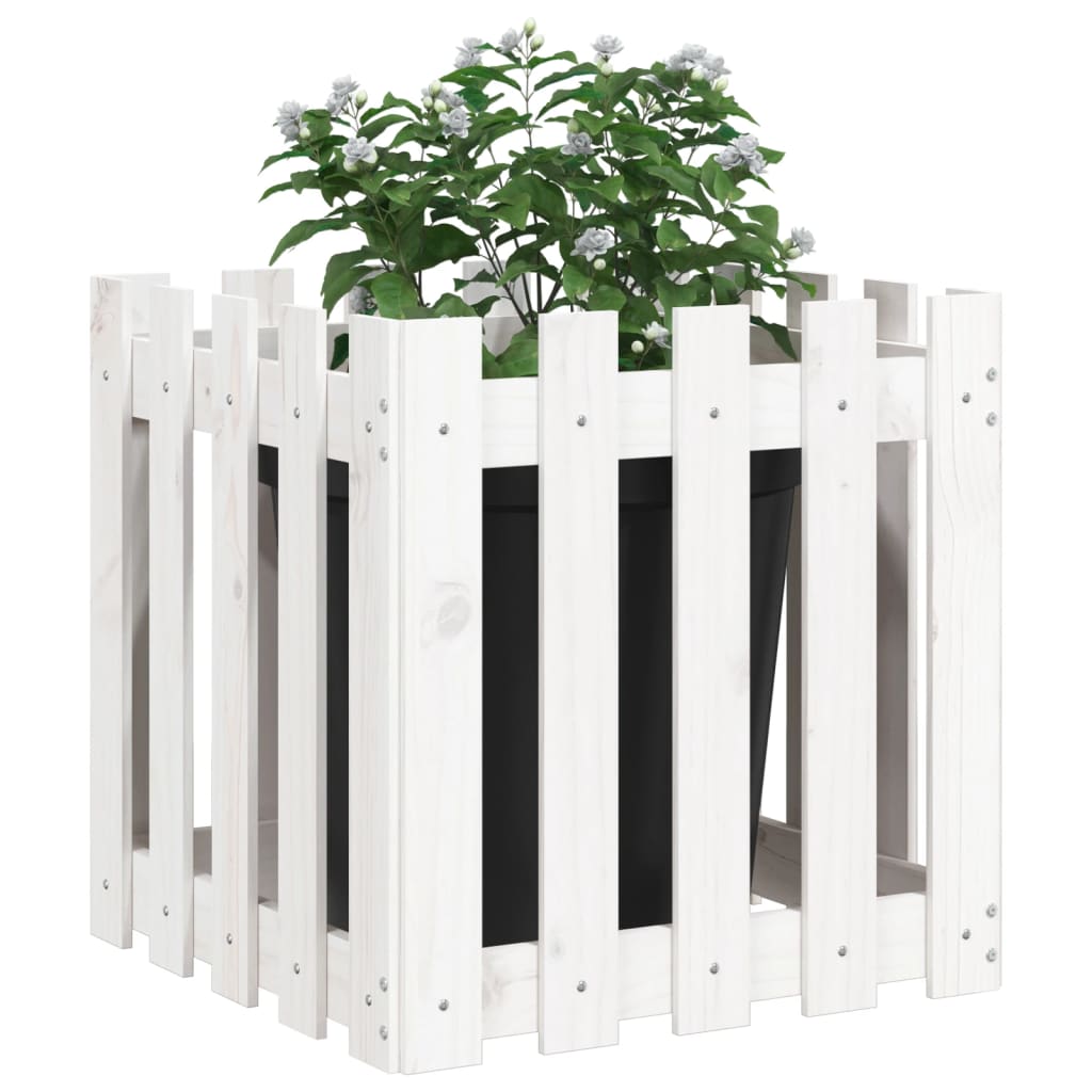 Pflanzkübel Lattenzaun-Design Weiß 50X50X50Cm Massivholz Kiefer