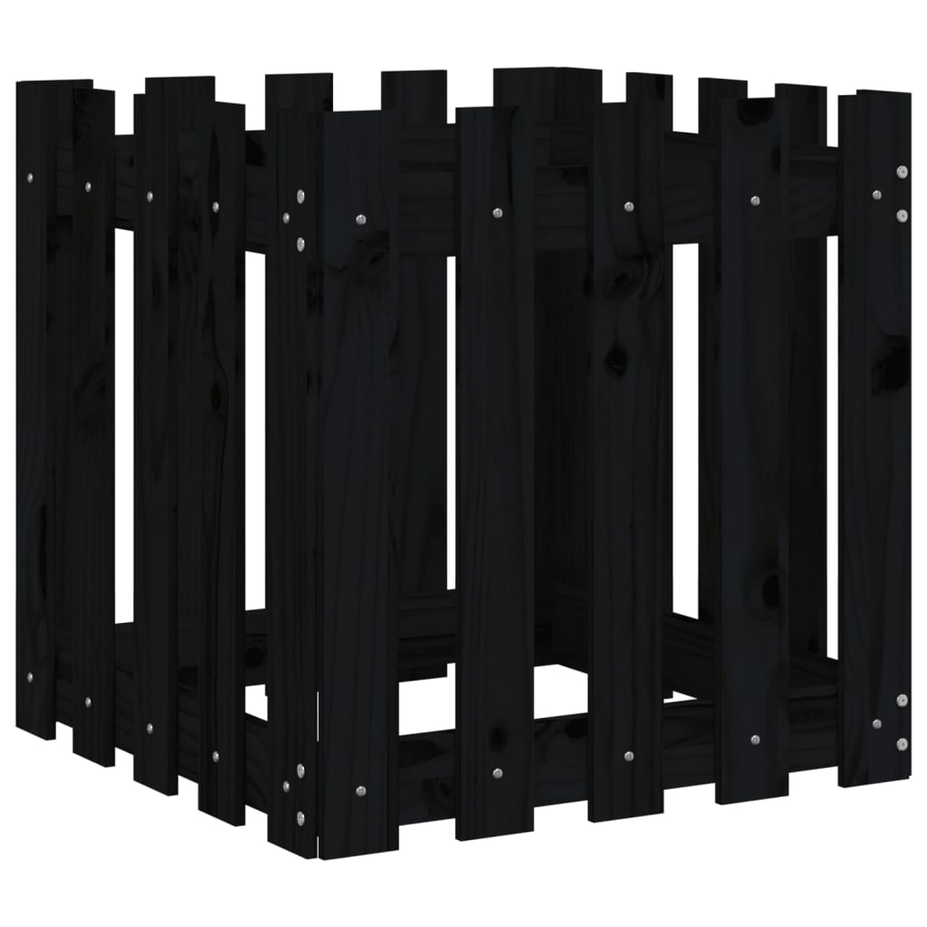 Pflanzkübel Lattenzaun-Design Schwarz 50X50X50 Cm Kiefernholz