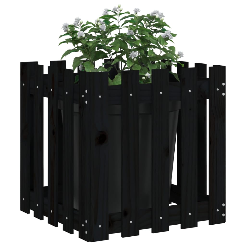 Pflanzkübel Lattenzaun-Design Schwarz 50X50X50 Cm Kiefernholz