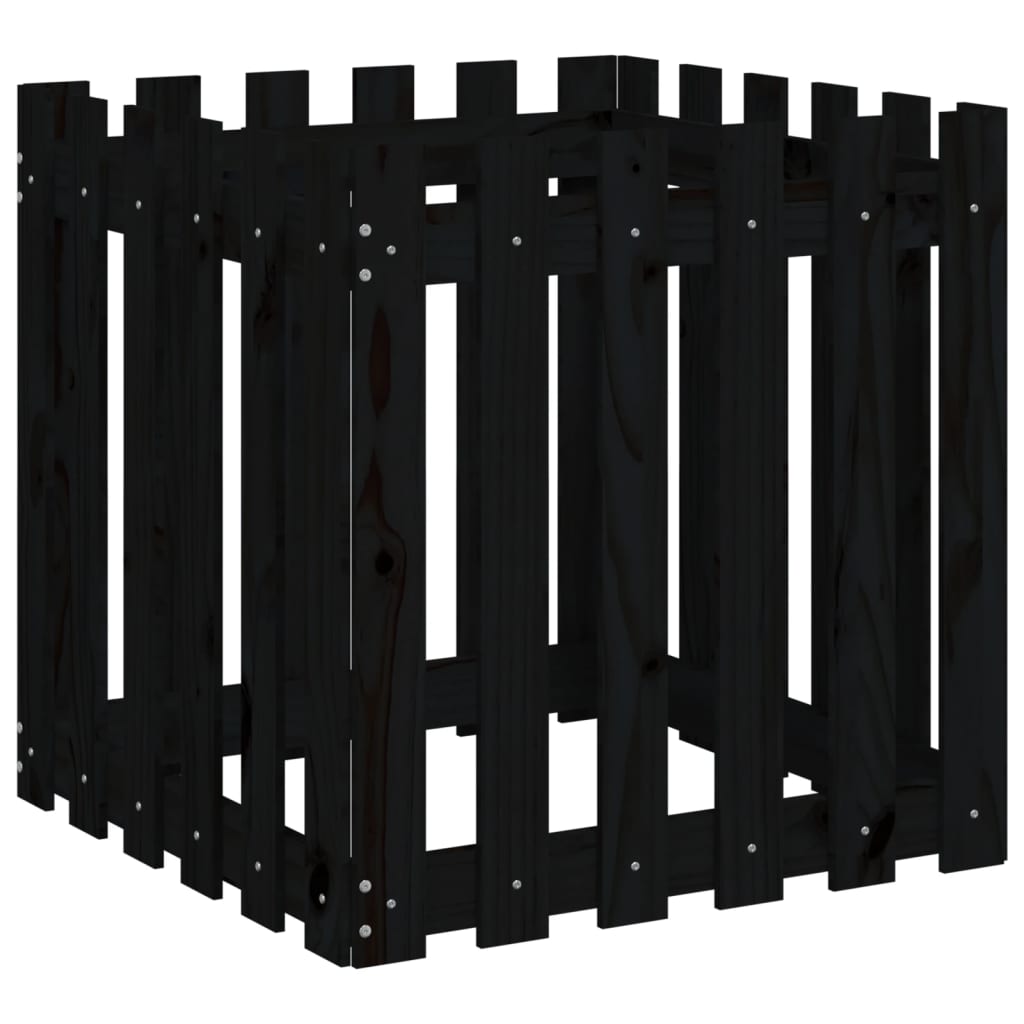 Pflanzkübel Lattenzaun-Design Schwarz 60X60X60 Cm Kiefernholz