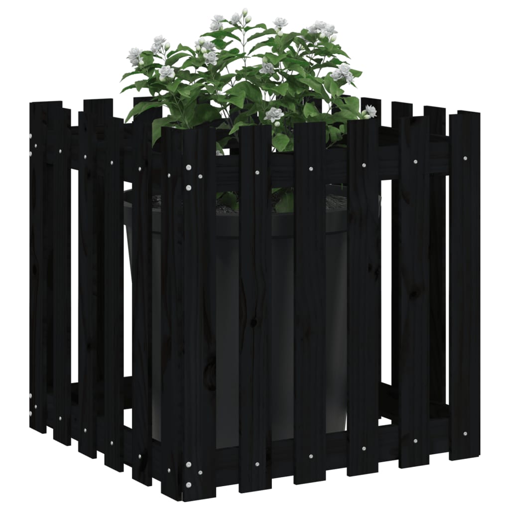 Pflanzkübel Lattenzaun-Design Schwarz 60X60X60 Cm Kiefernholz
