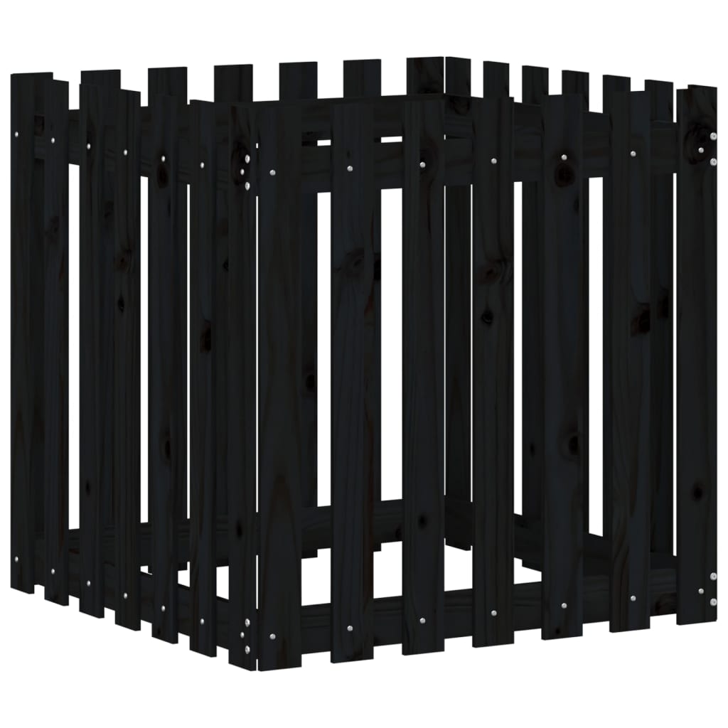 Pflanzkübel Lattenzaun-Design Schwarz 70X70X70 Cm Kiefernholz