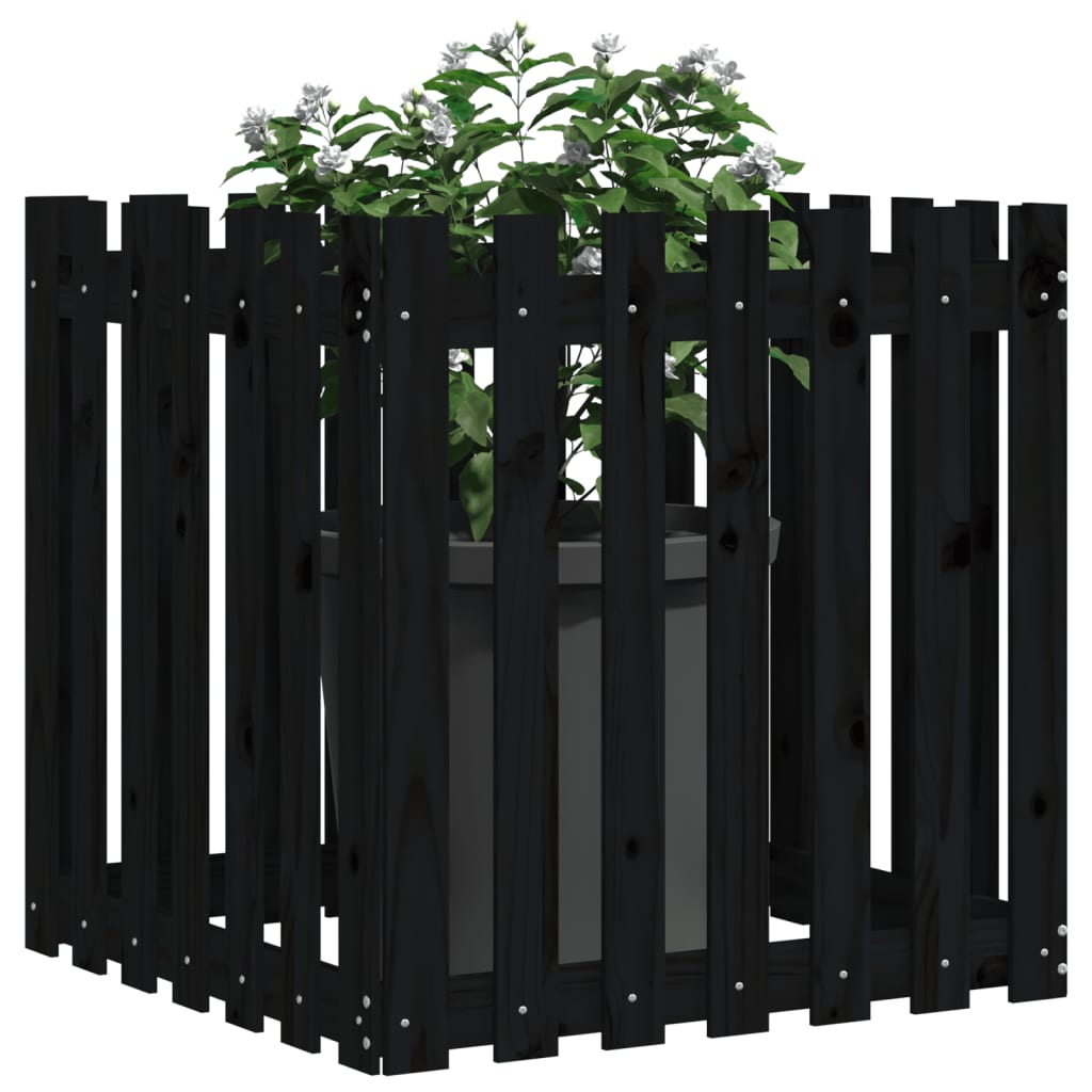 Pflanzkübel Lattenzaun-Design Schwarz 70X70X70 Cm Kiefernholz
