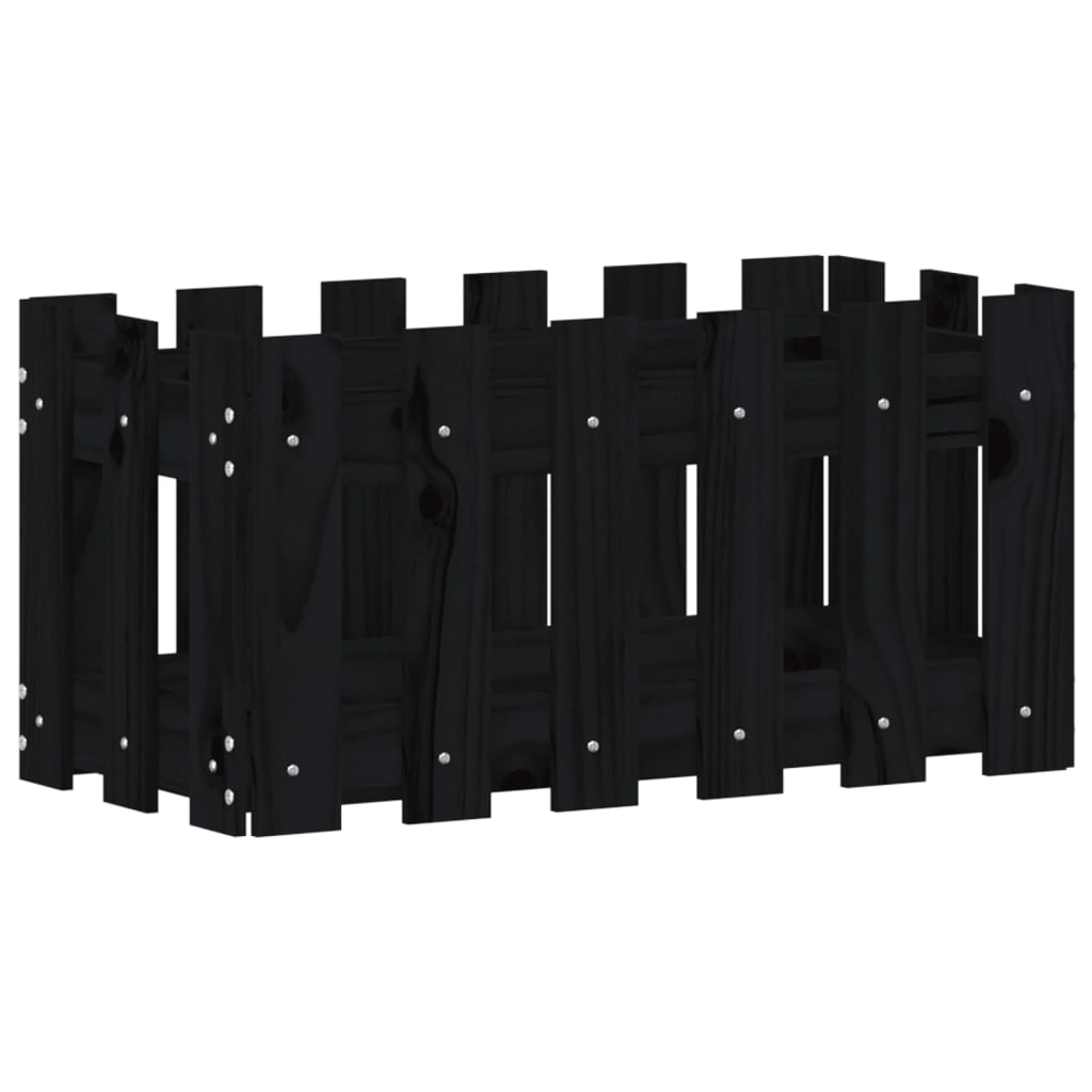 Pflanzkübel Lattenzaun-Design Schwarz 60X30X30 Cm Kiefernholz