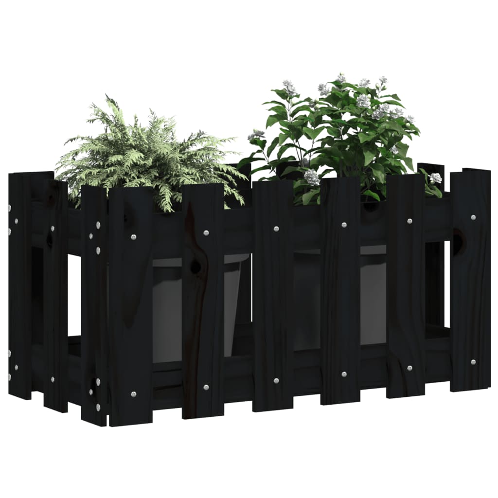 Pflanzkübel Lattenzaun-Design Schwarz 60X30X30 Cm Kiefernholz
