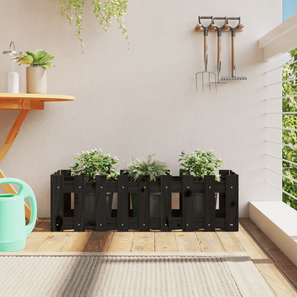 Hochbeet Latten-Design Schwarz 100X30X30 Cm Massivholz Kiefer