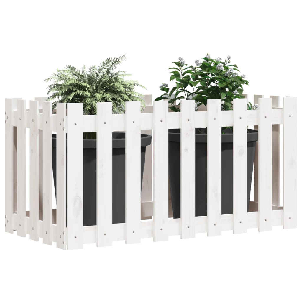 Hochbeet Lattenzaun-Design Weiß 100X50X50 Cm Massivholz Kiefer