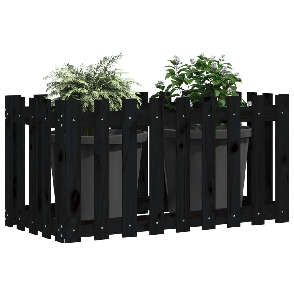 Hochbeet Latten-Design Schwarz 100X50X50 Cm Massivholz Kiefer