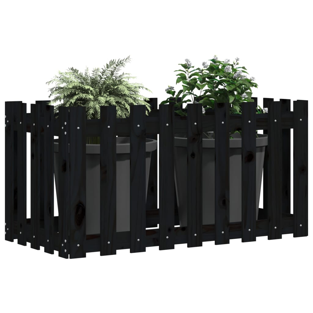 Hochbeet Latten-Design Schwarz 100X50X70 Cm Massivholz Kiefer