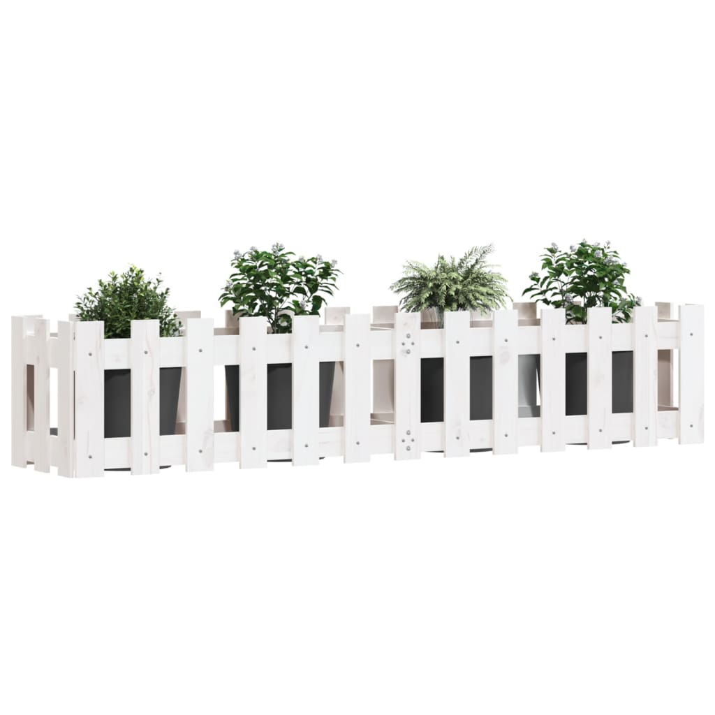 Hochbeet Lattenzaun-Design Weiß 150X30X30 Cm Massivholz Kiefer