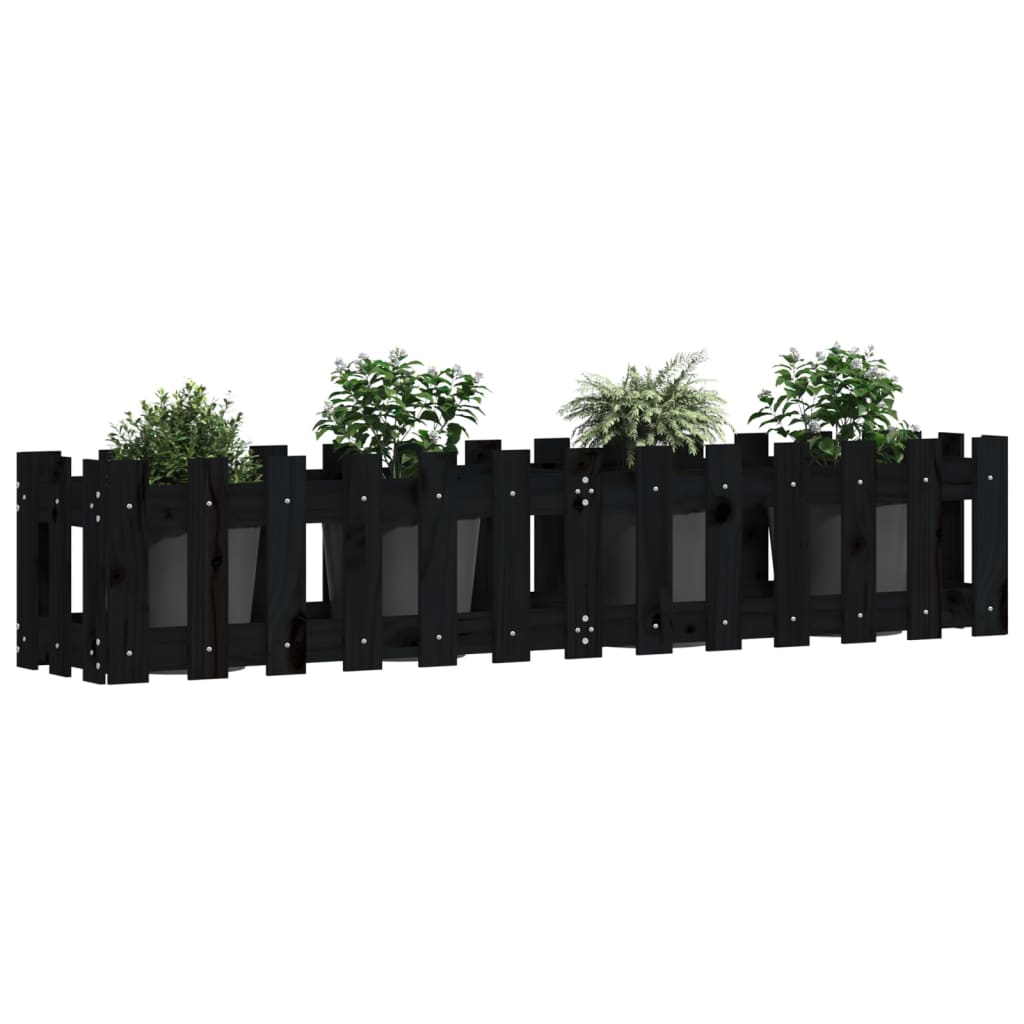 Hochbeet Latten-Design Schwarz 150X30X30 Cm Massivholz Kiefer