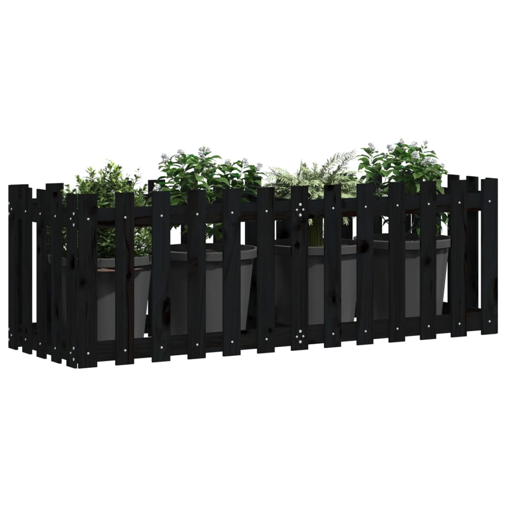Hochbeet Latten-Design Schwarz 150X50X50 Cm Massivholz Kiefer