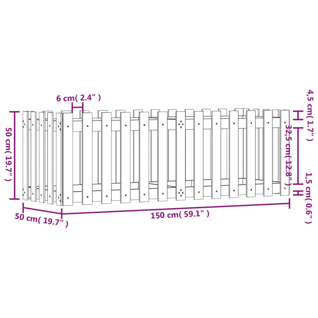 Hochbeet Latten-Design Schwarz 150X50X50 Cm Massivholz Kiefer