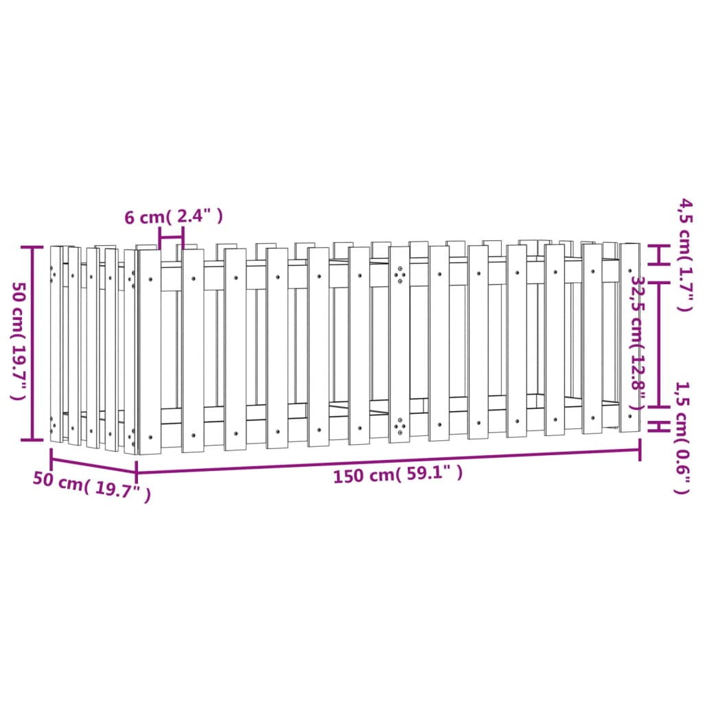 Hochbeet Lattenzaun-Design 150X50X50 Cm Massivholz Douglasie