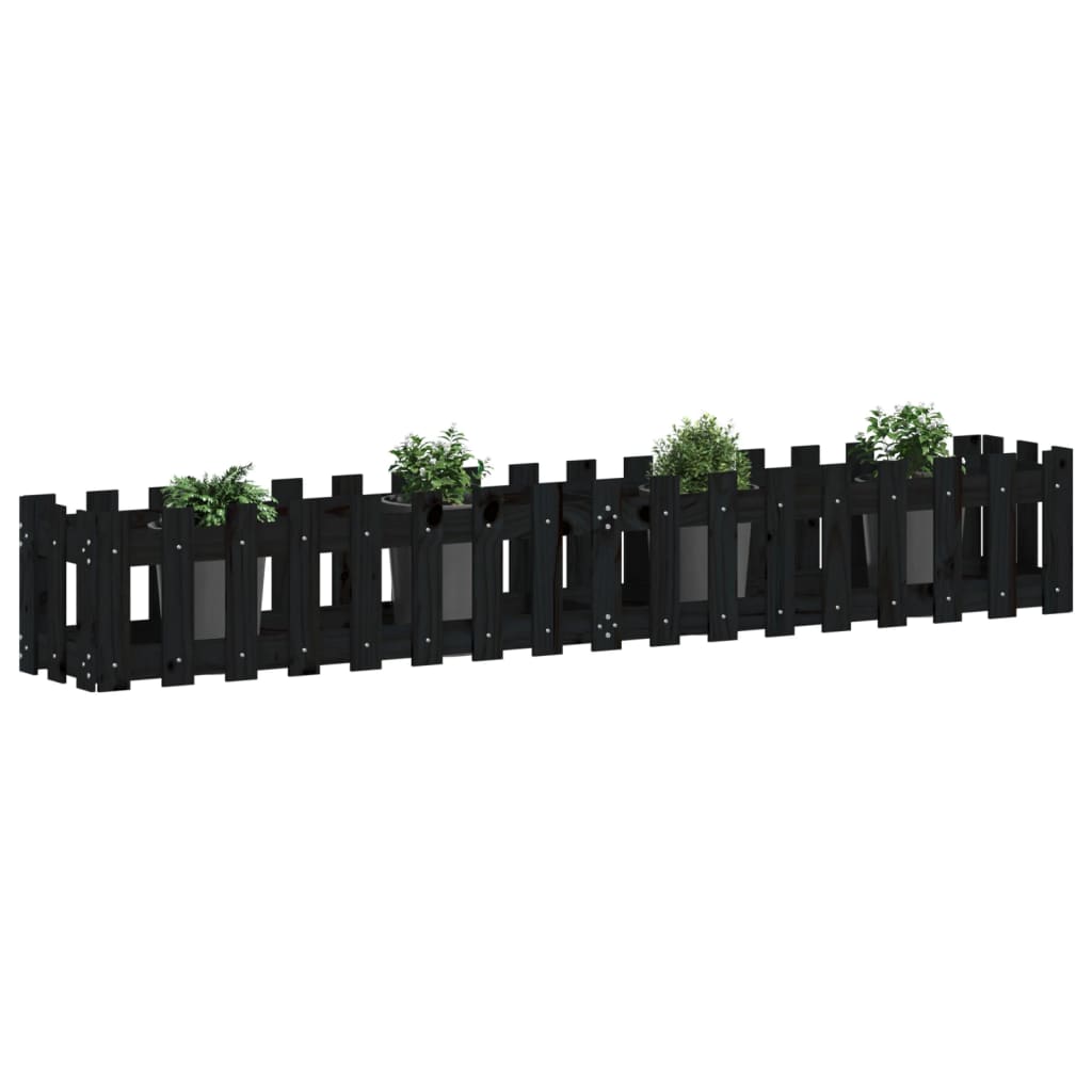 Hochbeet Latten-Design Schwarz 200X30X30 Cm Massivholz Kiefer