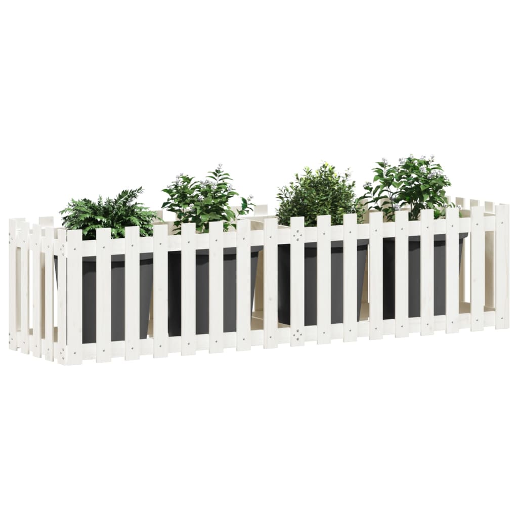 Hochbeet Lattenzaun-Design Weiß 200X50X50 Cm Massivholz Kiefer