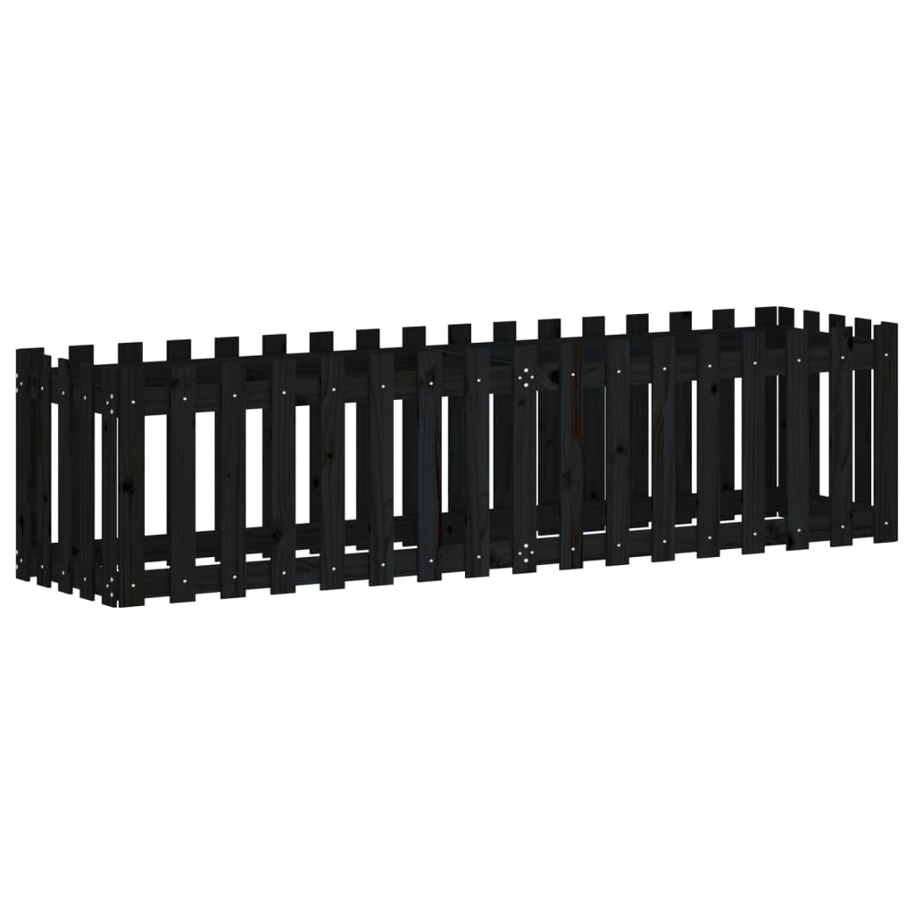 Hochbeet Latten-Design Schwarz 200X50X50 Cm Massivholz Kiefer