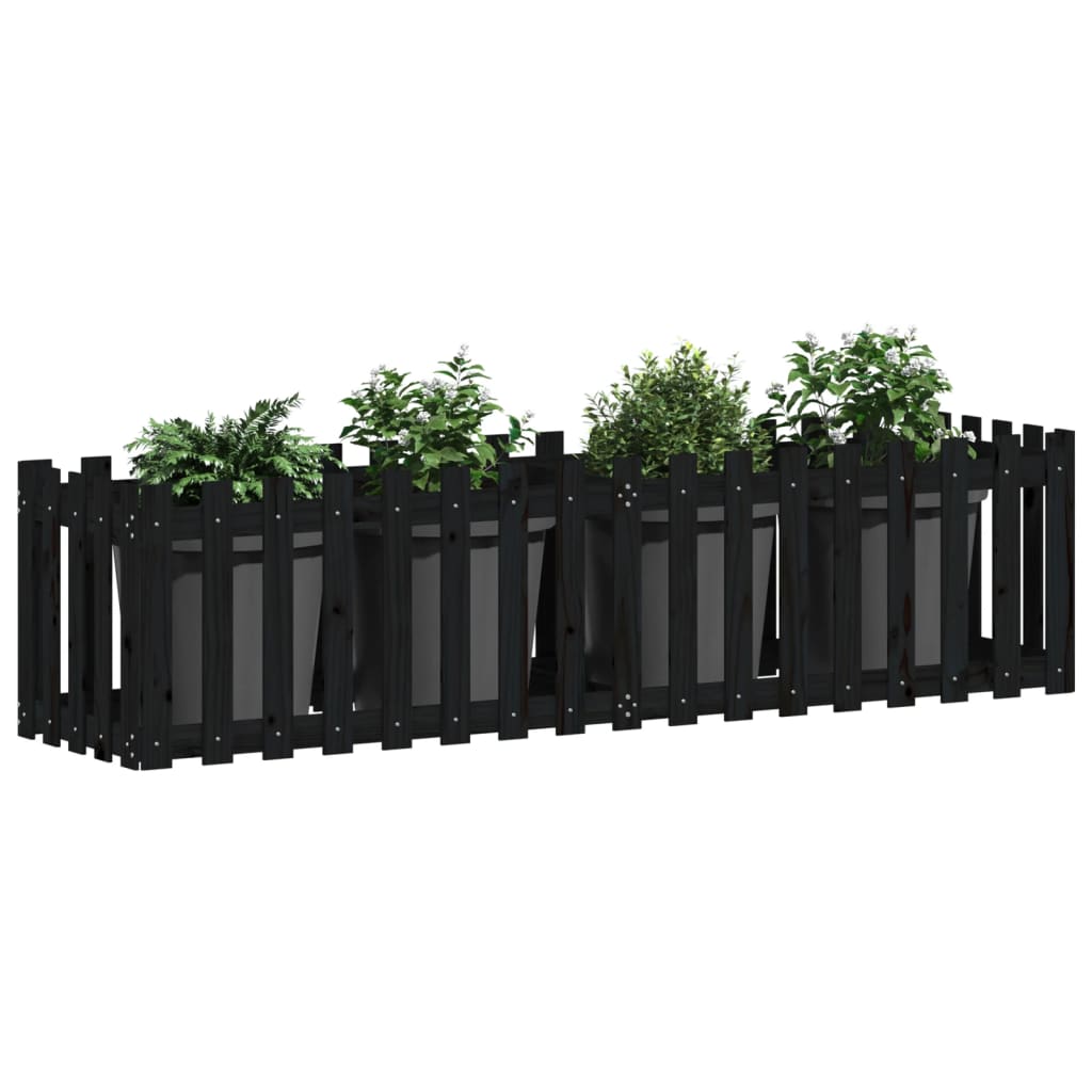 Hochbeet Latten-Design Schwarz 200X50X50 Cm Massivholz Kiefer