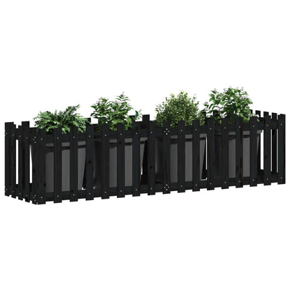 Hochbeet Latten-Design Schwarz 200X50X50 Cm Massivholz Kiefer