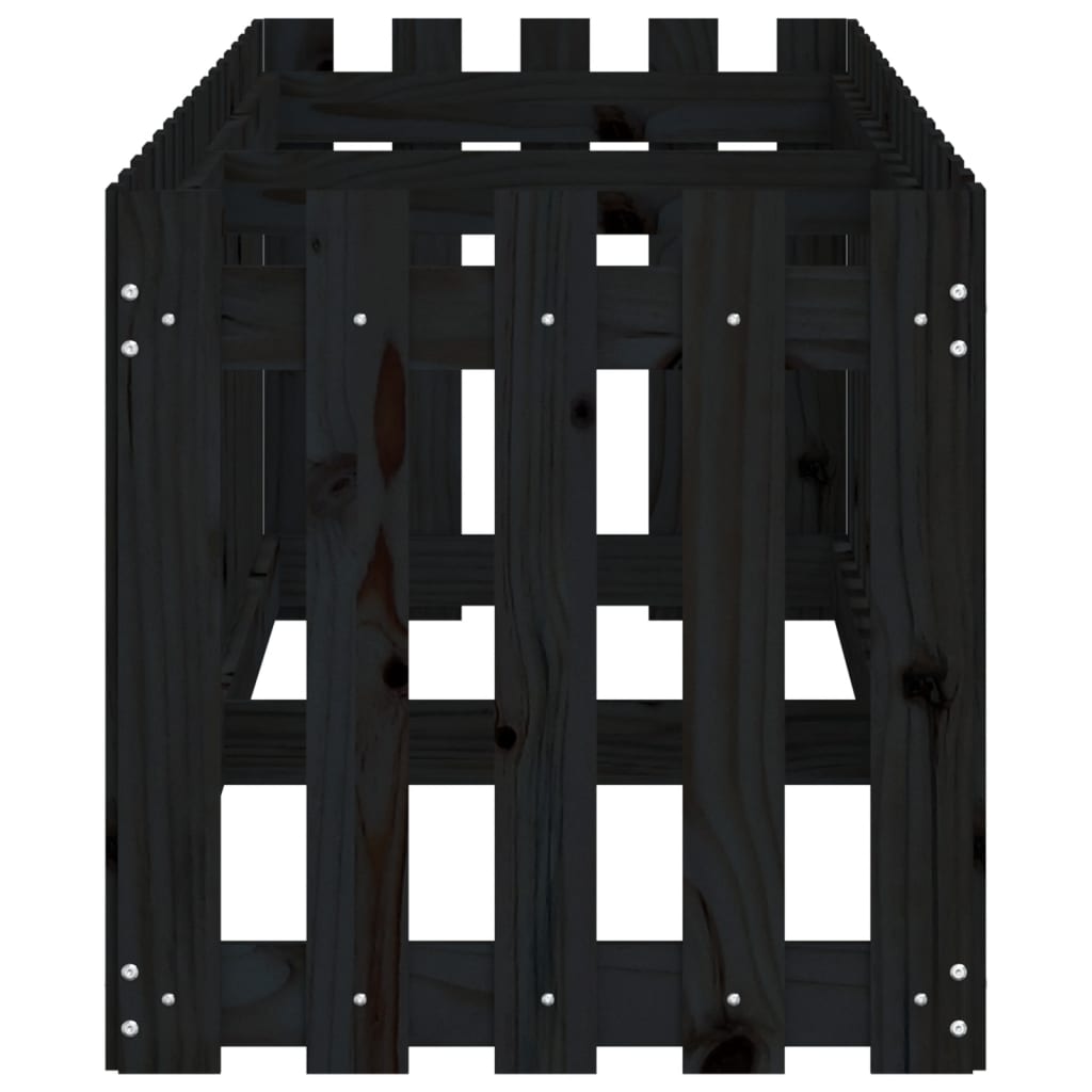Hochbeet Latten-Design Schwarz 200X50X50 Cm Massivholz Kiefer