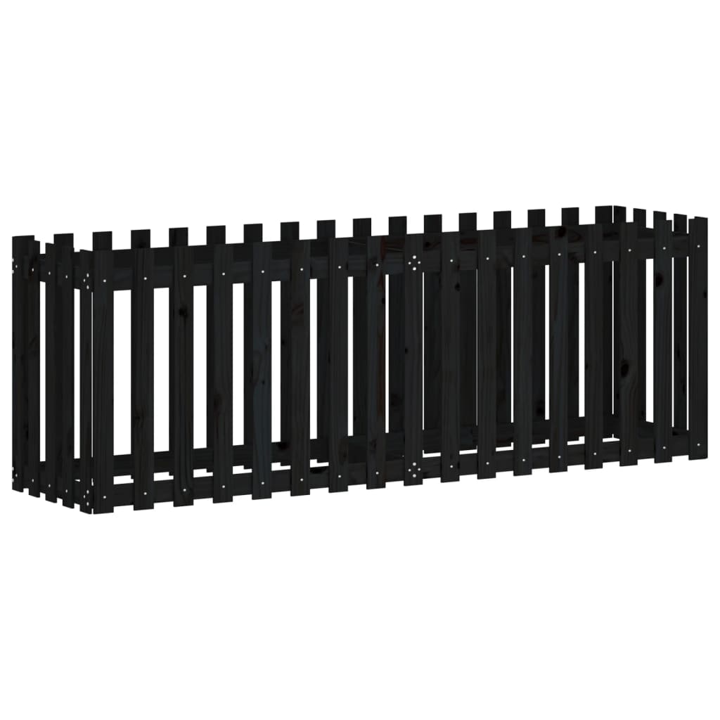 Hochbeet Latten-Design Schwarz 200X50X70 Cm Massivholz Kiefer