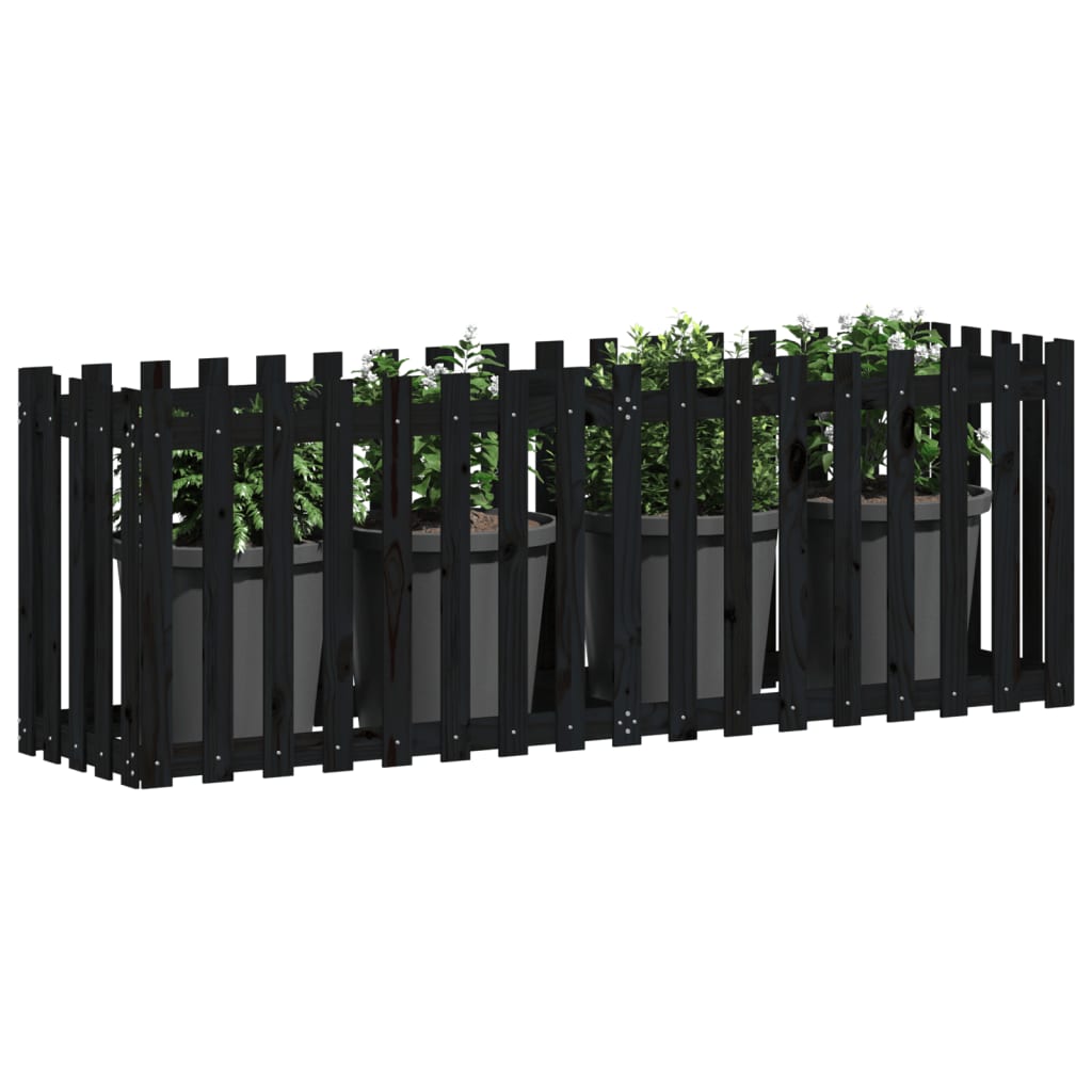 Hochbeet Latten-Design Schwarz 200X50X70 Cm Massivholz Kiefer