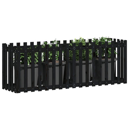 Hochbeet Latten-Design Schwarz 200X50X70 Cm Massivholz Kiefer