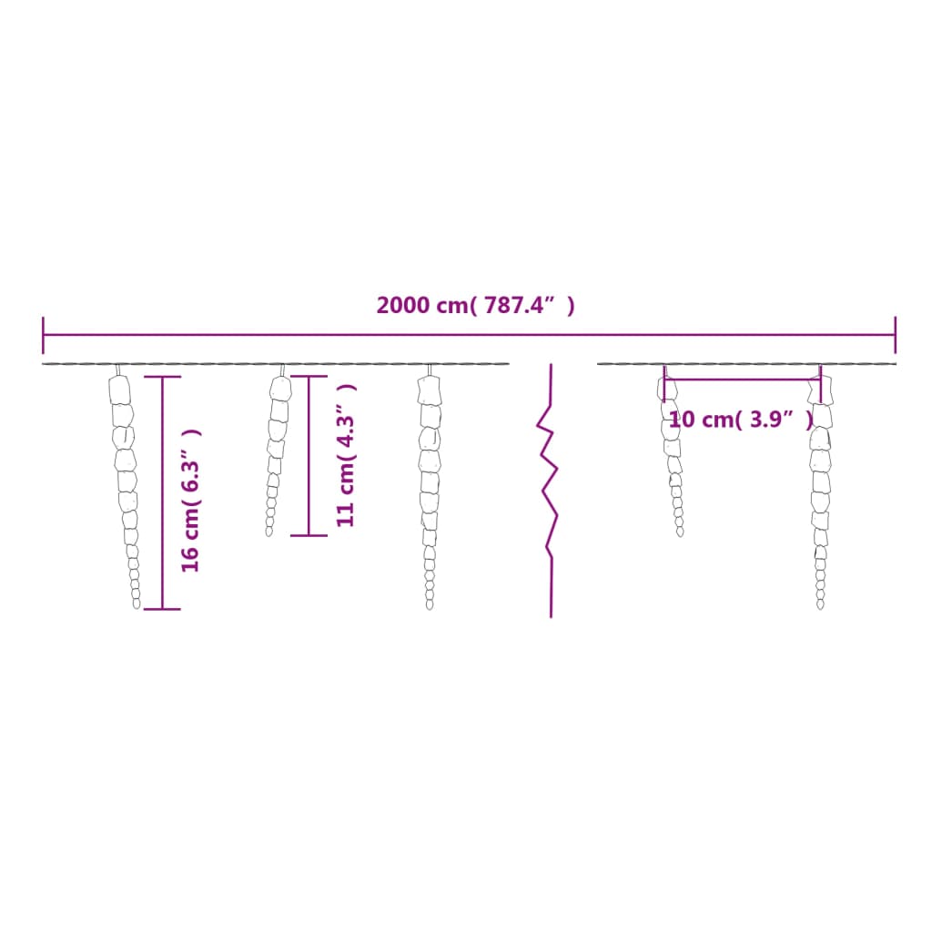 Eiszapfen-Lichterkette 200 Leds 20 M Acryl Pvc