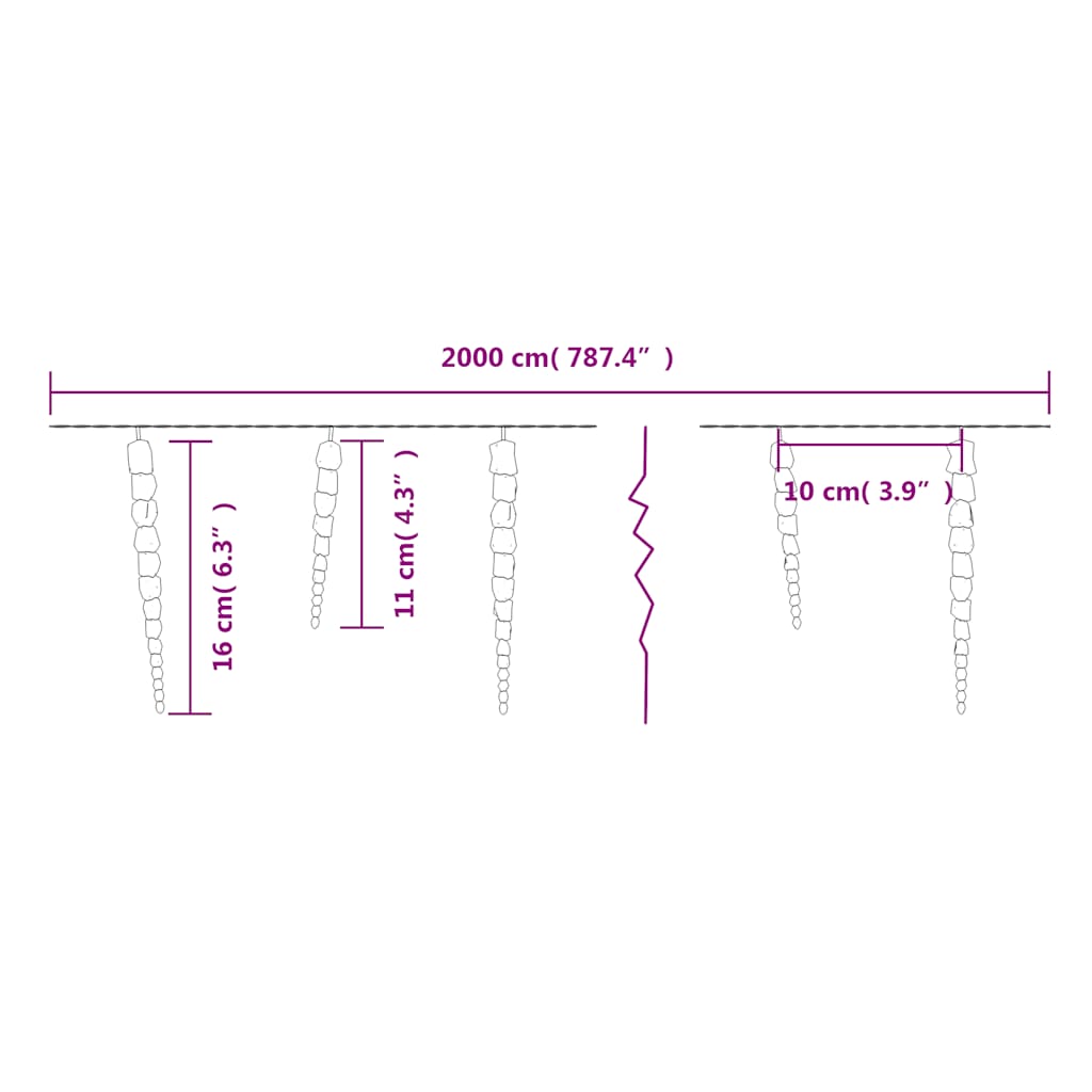 Eiszapfen-Lichterkette 200 Leds 20 M Acryl Pvc