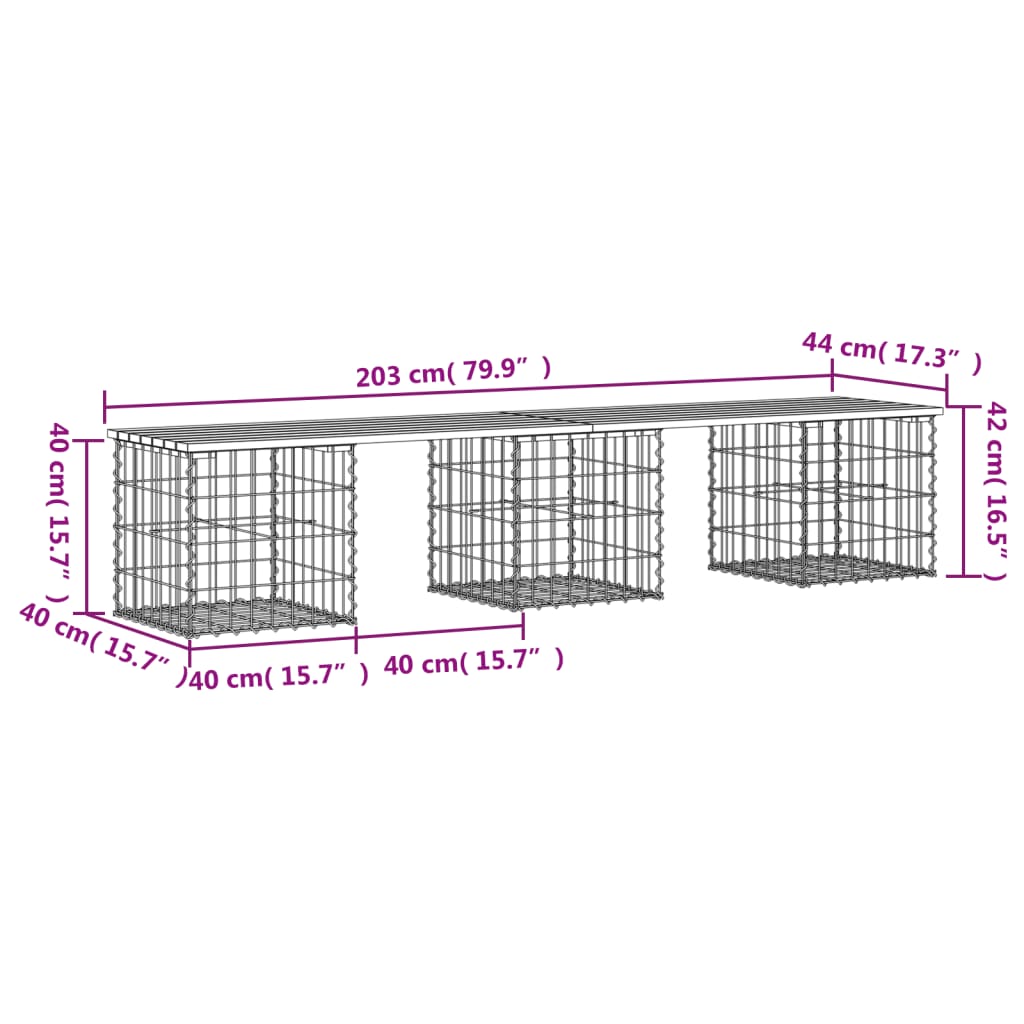 Gartenbank Aus Gabionen 203X44X42 Cm Kiefernholz Imprägniert Natürliches Douglasie